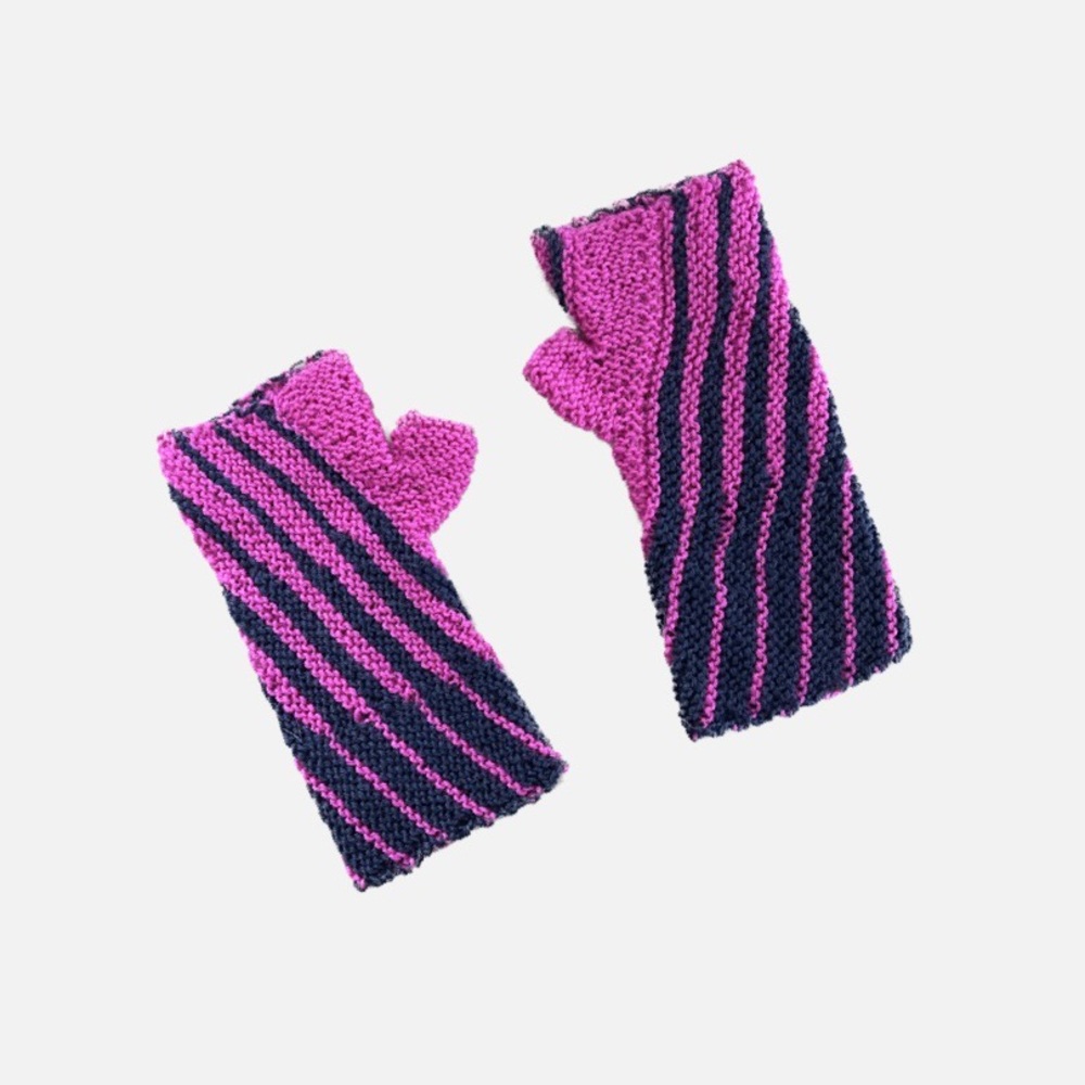 Dee’s Loominary, hand knitted, wool blend fingerless gloves.
